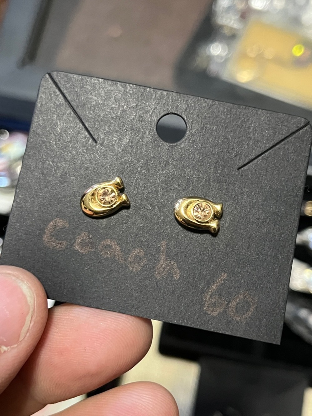 Coach Gold Turnlock Stud Earrings with Crystal Detail